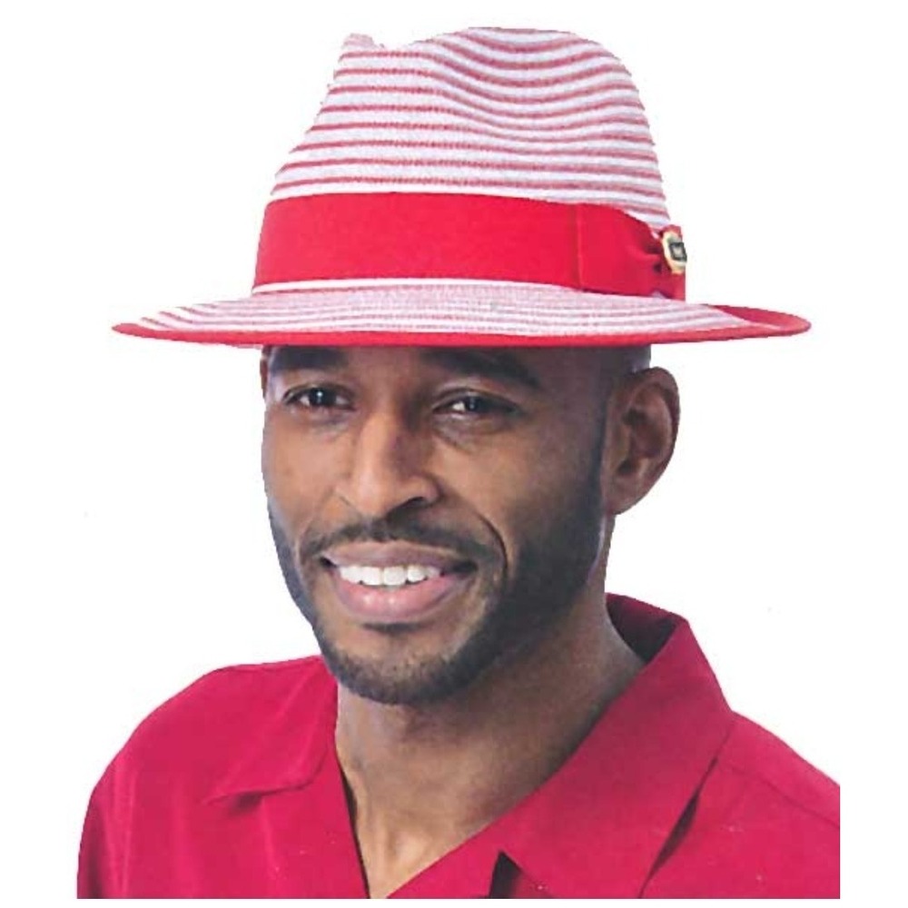 Montique Two-Tone Ceimson Red/White Braided Pinch-Front Fedora Hat NWT Mens XL